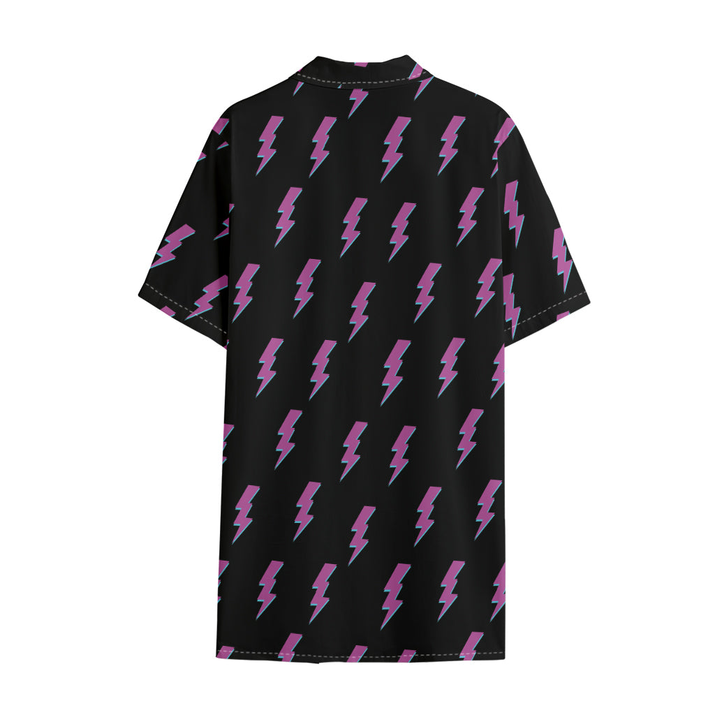 Purple And Teal Lightning Pattern Print Cotton Hawaiian Shirt