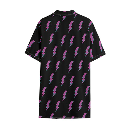 Purple And Teal Lightning Pattern Print Cotton Hawaiian Shirt