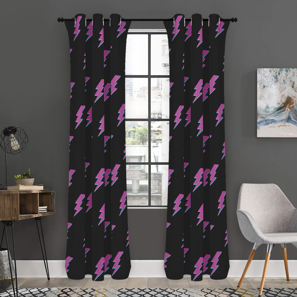 Purple And Teal Lightning Pattern Print Curtain