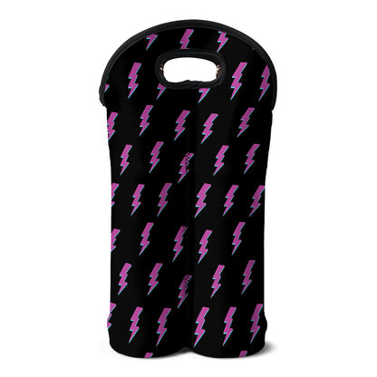 Purple And Teal Lightning Pattern Print Double Neoprene Wine Tote