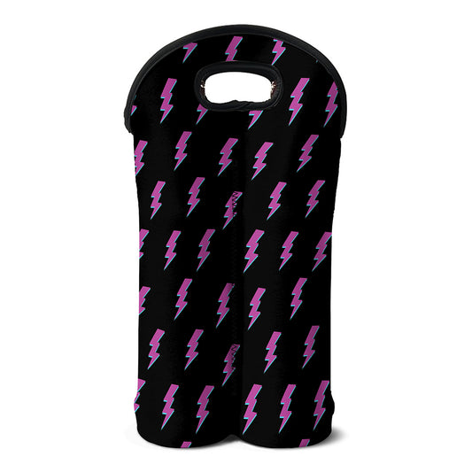 Purple And Teal Lightning Pattern Print Double Neoprene Wine Tote
