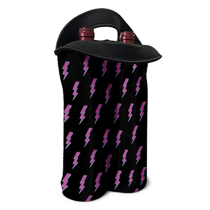 Purple And Teal Lightning Pattern Print Double Neoprene Wine Tote