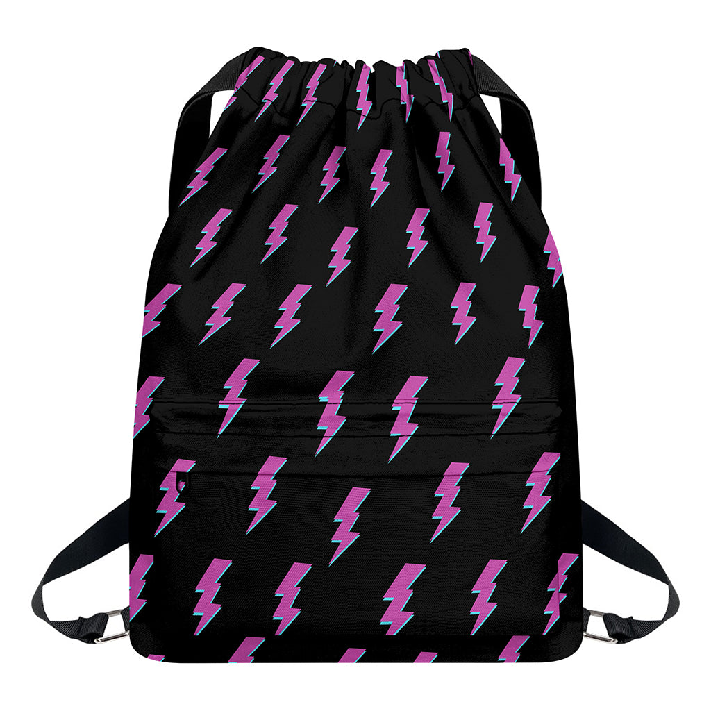 Purple And Teal Lightning Pattern Print Drawstring Backpack
