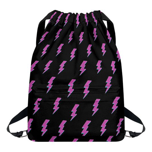 Purple And Teal Lightning Pattern Print Drawstring Backpack