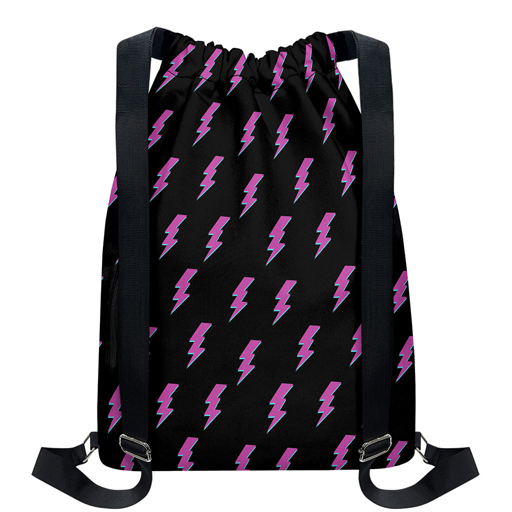 Purple And Teal Lightning Pattern Print Drawstring Backpack