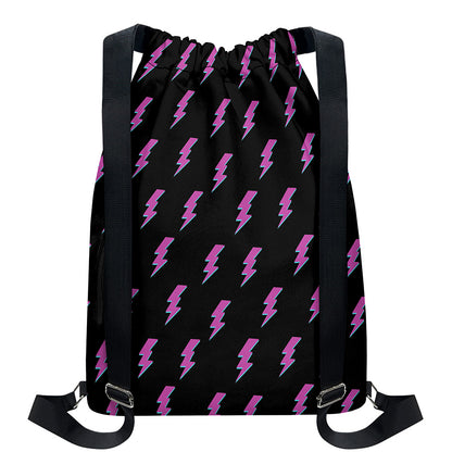 Purple And Teal Lightning Pattern Print Drawstring Backpack