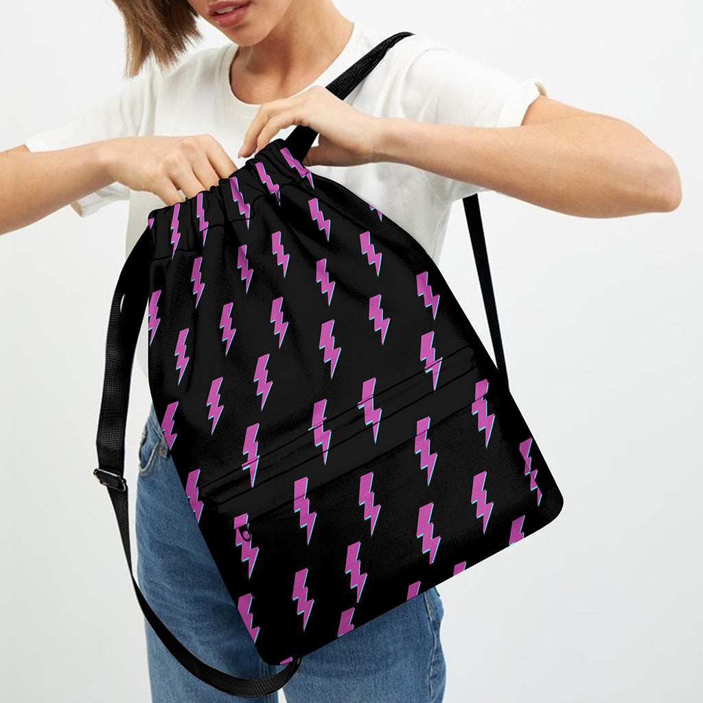 Purple And Teal Lightning Pattern Print Drawstring Backpack