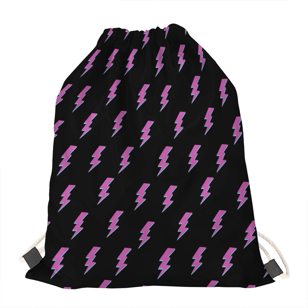 Purple And Teal Lightning Pattern Print Drawstring Bag