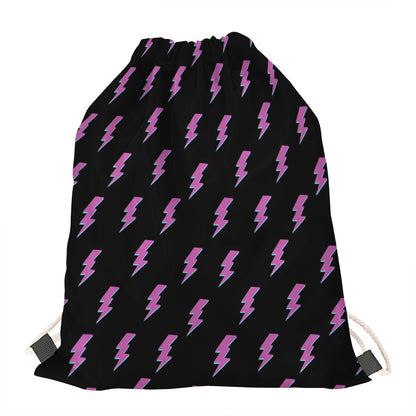 Purple And Teal Lightning Pattern Print Drawstring Bag