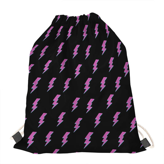 Purple And Teal Lightning Pattern Print Drawstring Bag