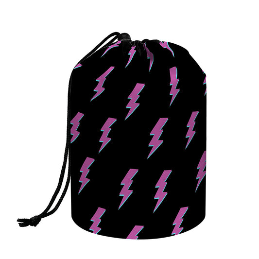 Purple And Teal Lightning Pattern Print Drawstring Makeup Bag