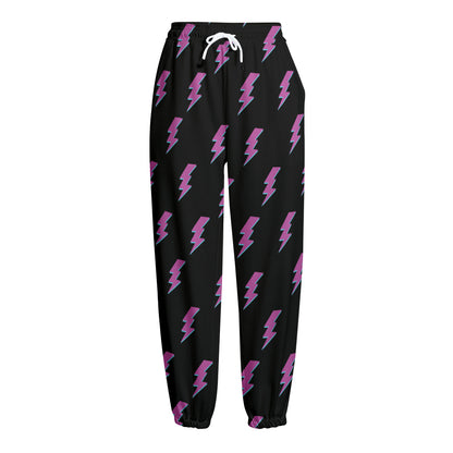 Purple And Teal Lightning Pattern Print Fleece Lined Knit Pants