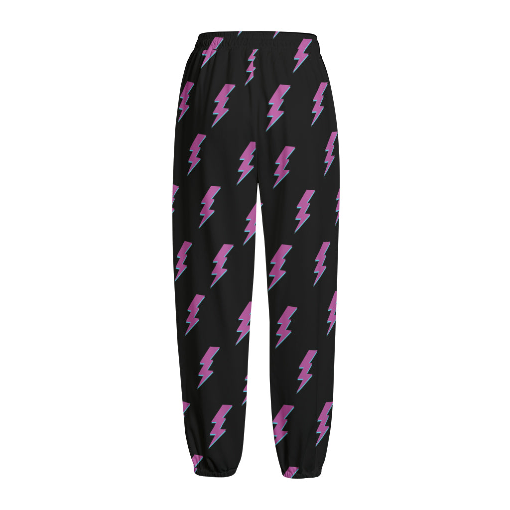 Purple And Teal Lightning Pattern Print Fleece Lined Knit Pants