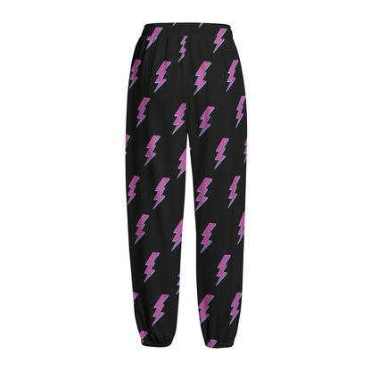 Purple And Teal Lightning Pattern Print Fleece Lined Knit Pants