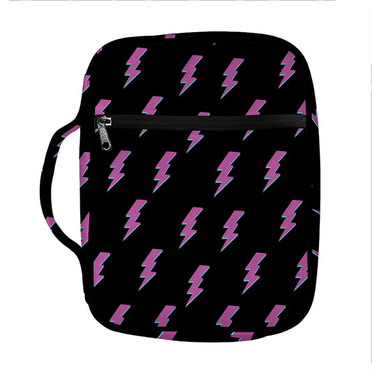 Purple And Teal Lightning Pattern Print Front Pocket Bible Bag