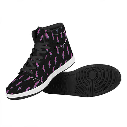 Purple And Teal Lightning Pattern Print High Top Leather Sneakers