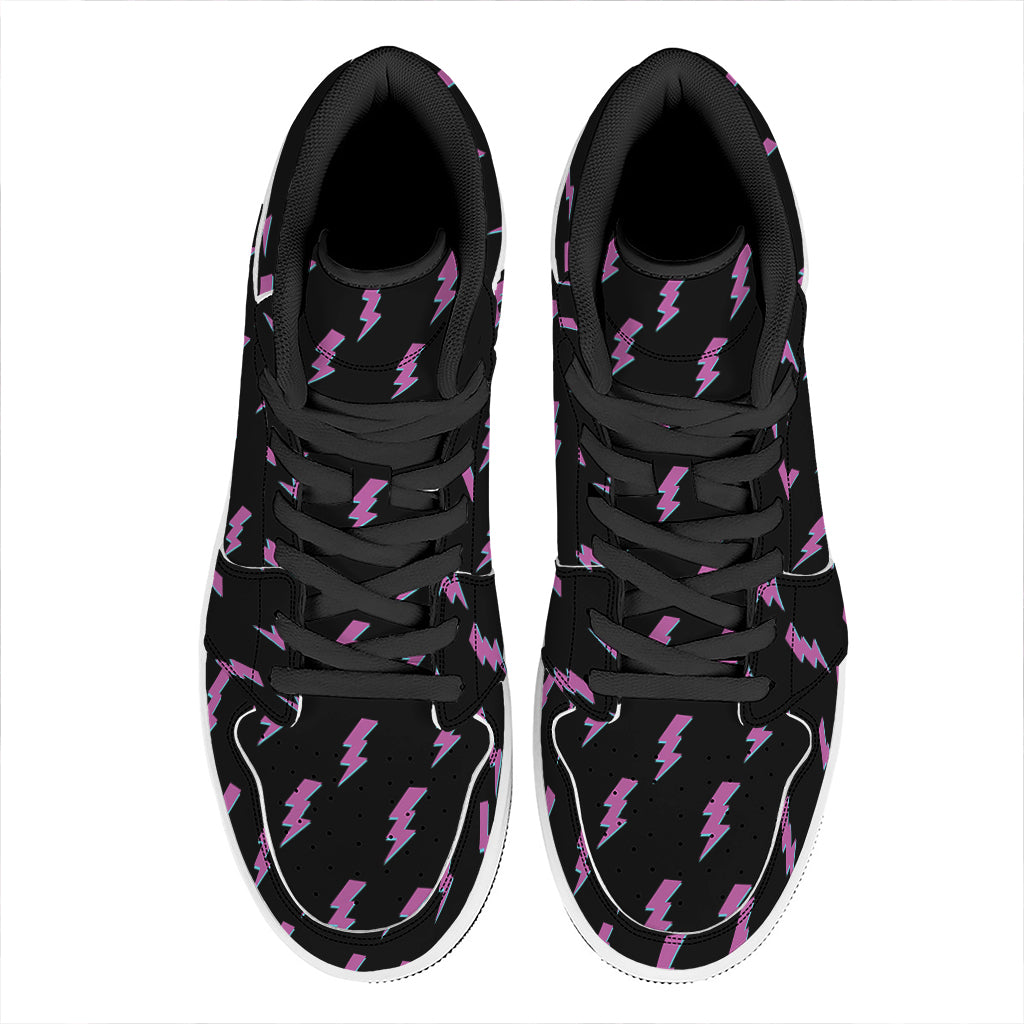 Purple And Teal Lightning Pattern Print High Top Leather Sneakers