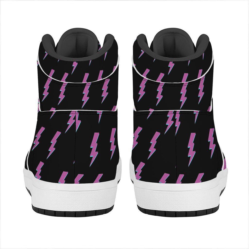 Purple And Teal Lightning Pattern Print High Top Leather Sneakers