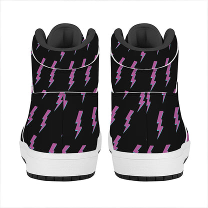 Purple And Teal Lightning Pattern Print High Top Leather Sneakers