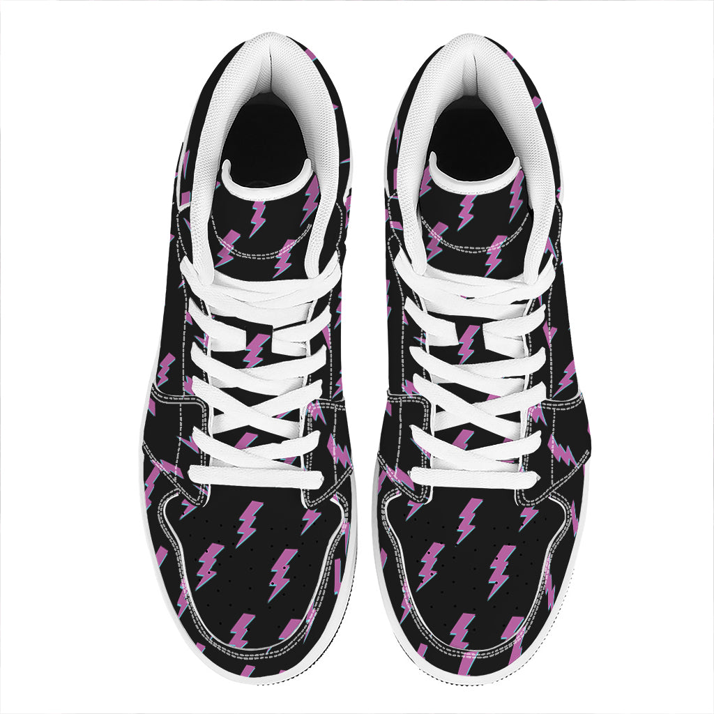 Purple And Teal Lightning Pattern Print High Top Leather Sneakers