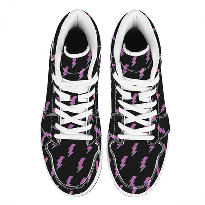 Purple And Teal Lightning Pattern Print High Top Leather Sneakers