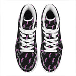 Purple And Teal Lightning Pattern Print High Top Leather Sneakers