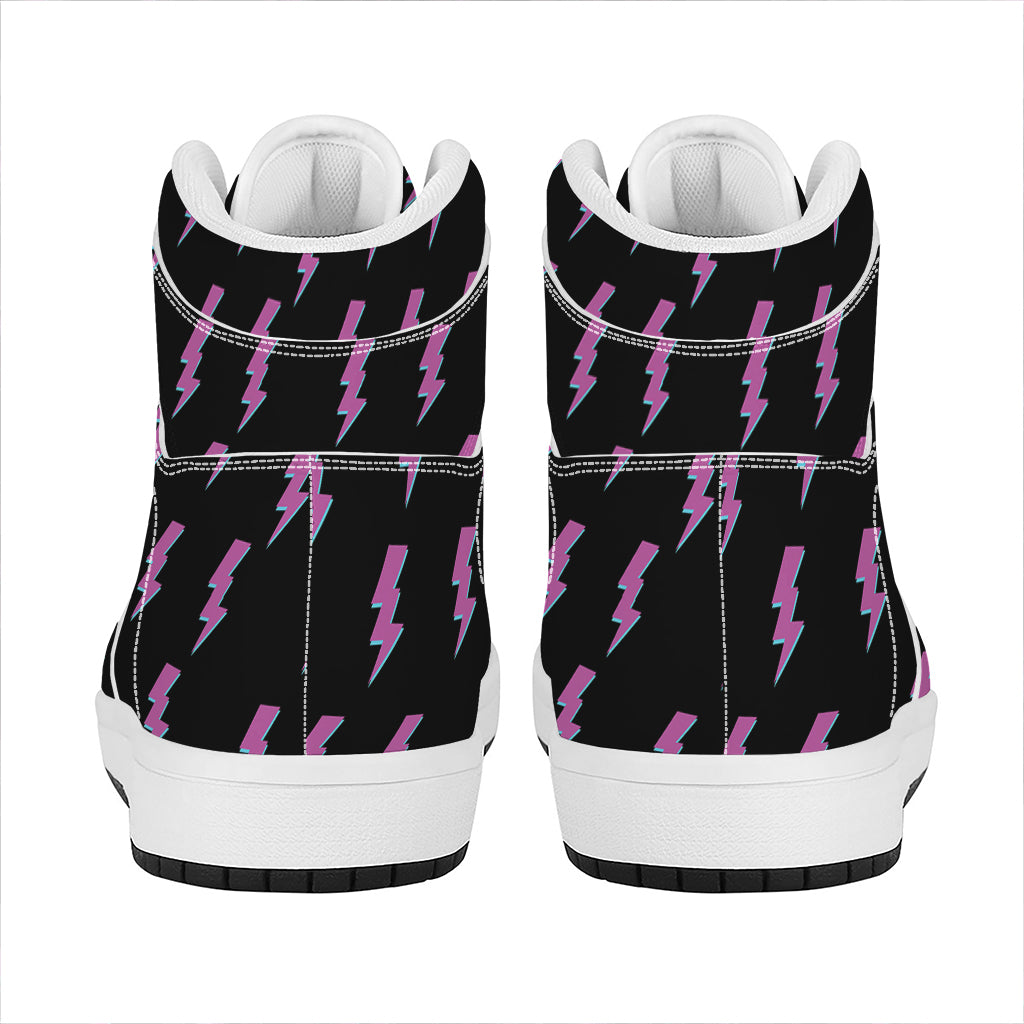 Purple And Teal Lightning Pattern Print High Top Leather Sneakers