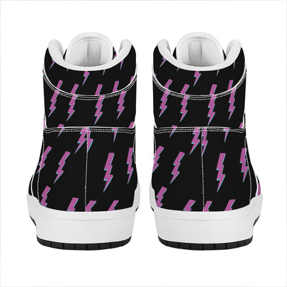 Purple And Teal Lightning Pattern Print High Top Leather Sneakers