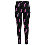 Purple And Teal Lightning Pattern Print High-Waisted Pocket Leggings