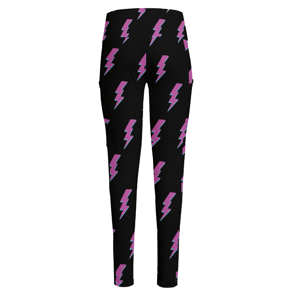 Purple And Teal Lightning Pattern Print High-Waisted Pocket Leggings