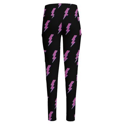 Purple And Teal Lightning Pattern Print High-Waisted Pocket Leggings