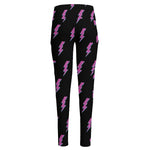 Purple And Teal Lightning Pattern Print High-Waisted Pocket Leggings