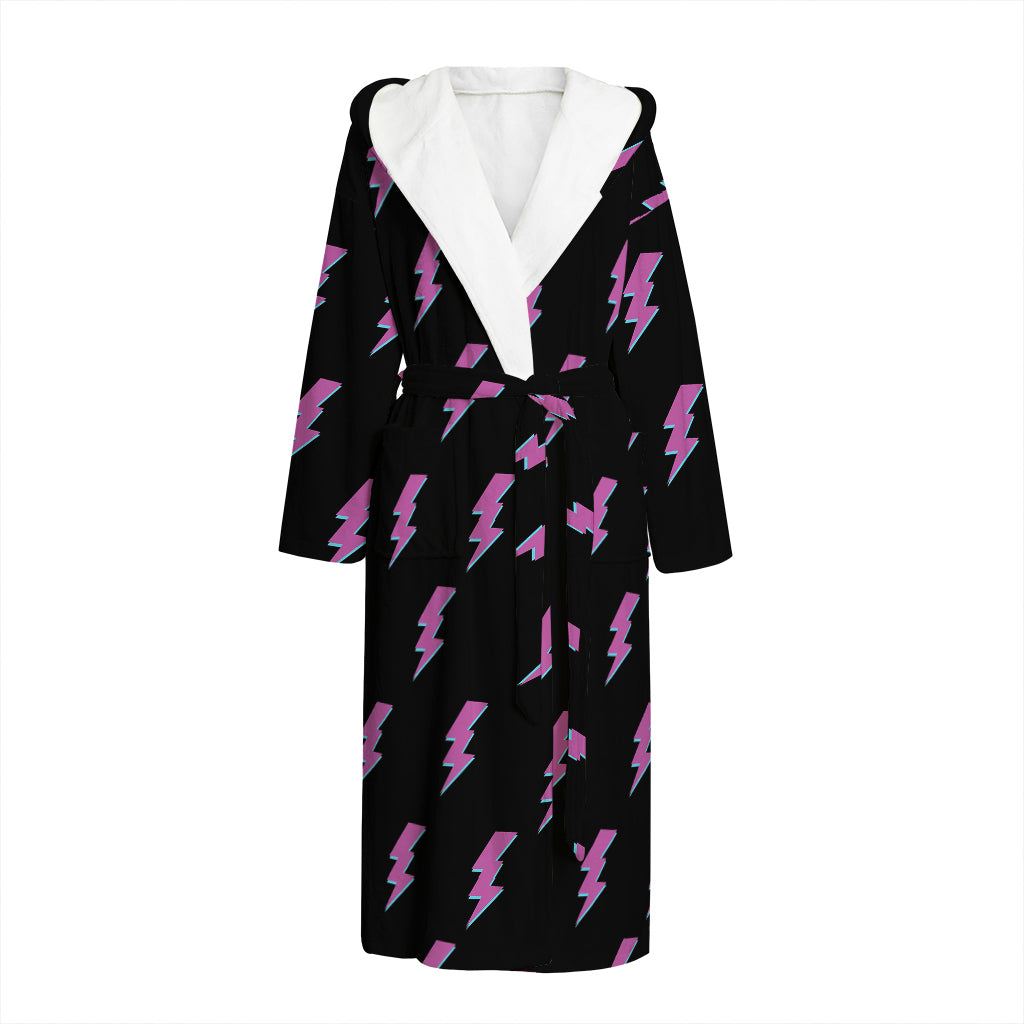 Purple And Teal Lightning Pattern Print Hooded Bathrobe