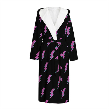 Purple And Teal Lightning Pattern Print Hooded Bathrobe
