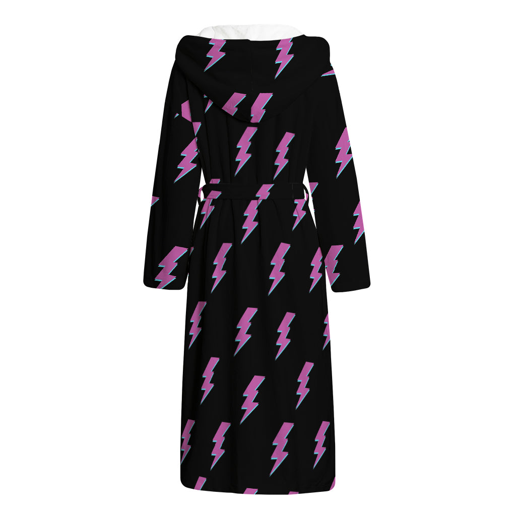 Purple And Teal Lightning Pattern Print Hooded Bathrobe