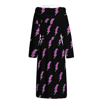 Purple And Teal Lightning Pattern Print Hooded Bathrobe