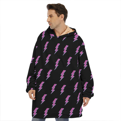 Purple And Teal Lightning Pattern Print Hoodie Blanket