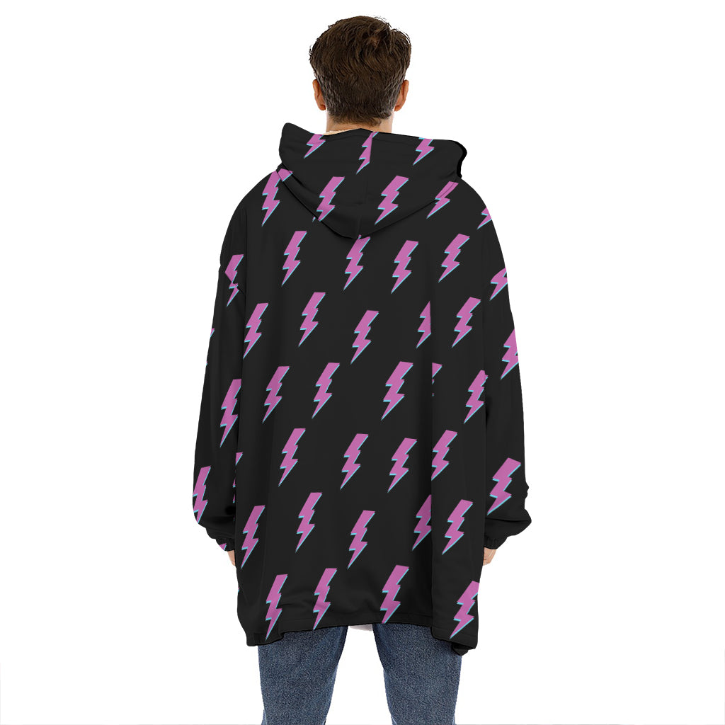 Purple And Teal Lightning Pattern Print Hoodie Blanket