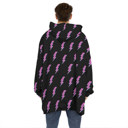 Purple And Teal Lightning Pattern Print Hoodie Blanket