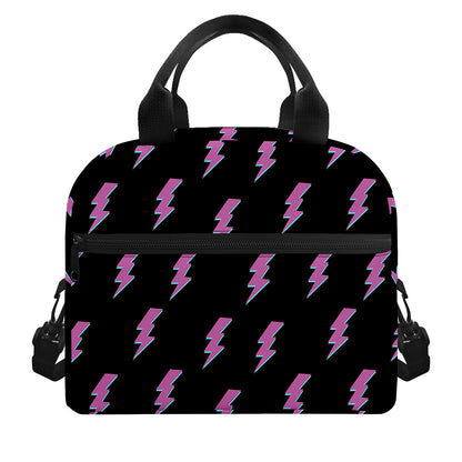 Purple And Teal Lightning Pattern Print Insulated Lunch Bag
