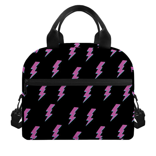 Purple And Teal Lightning Pattern Print Insulated Lunch Bag