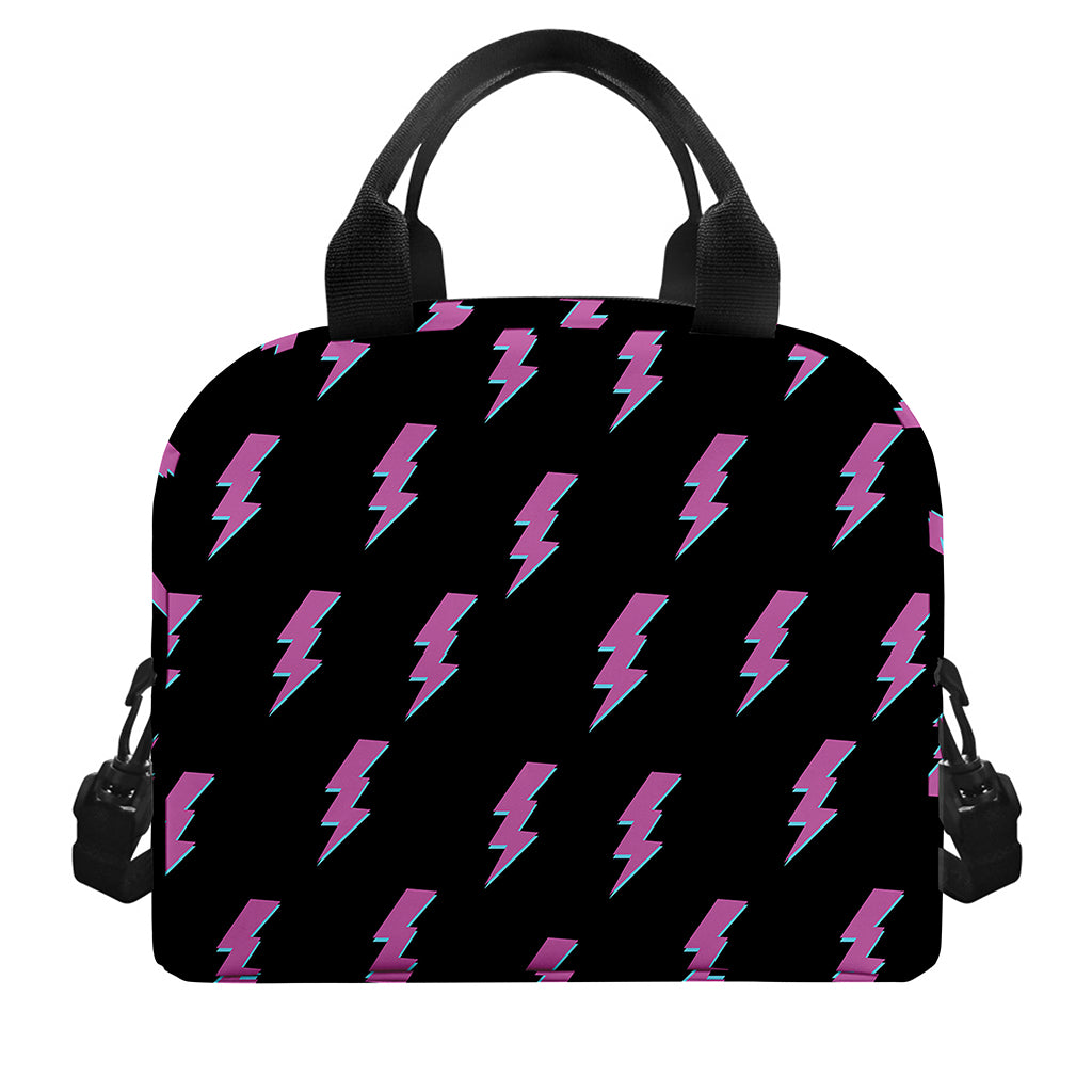 Purple And Teal Lightning Pattern Print Insulated Lunch Bag
