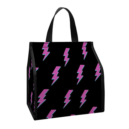 Purple And Teal Lightning Pattern Print Insulated Lunch Tote
