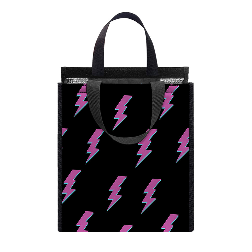 Purple And Teal Lightning Pattern Print Insulated Lunch Tote