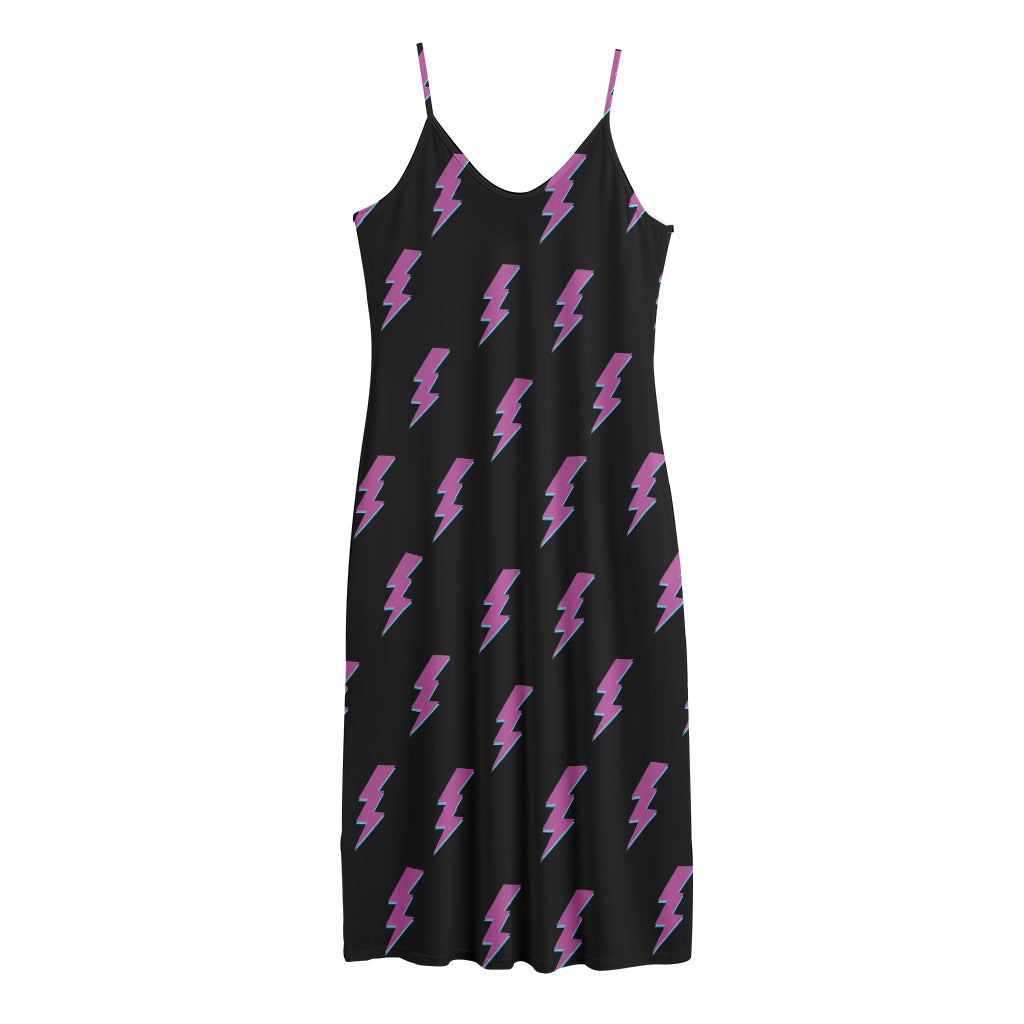 Purple And Teal Lightning Pattern Print Jersey Midi Cami Dress