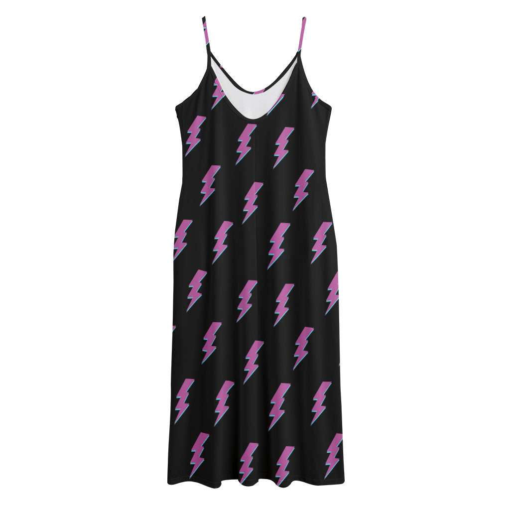 Purple And Teal Lightning Pattern Print Jersey Midi Cami Dress