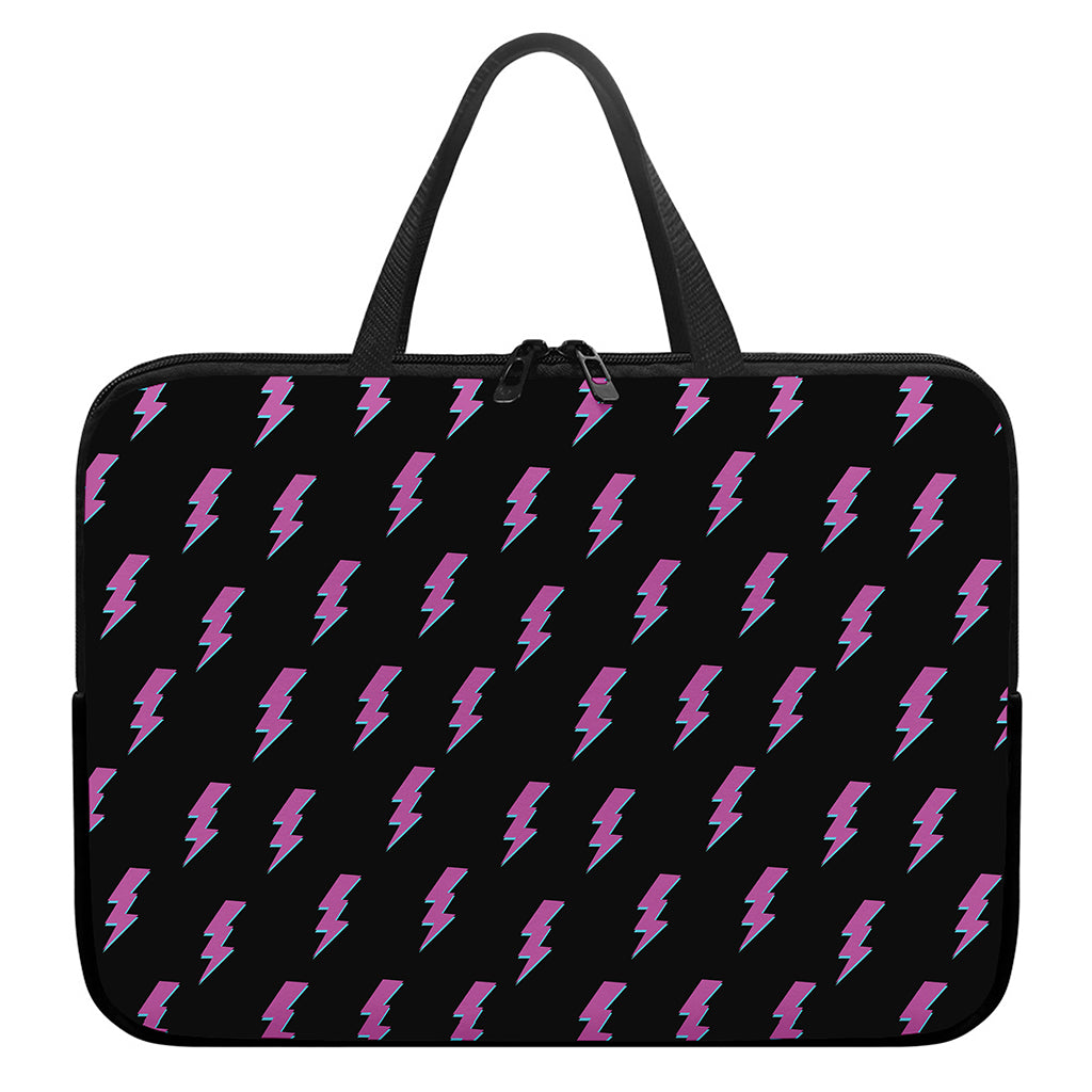 Purple And Teal Lightning Pattern Print Laptop Sleeve With Handle