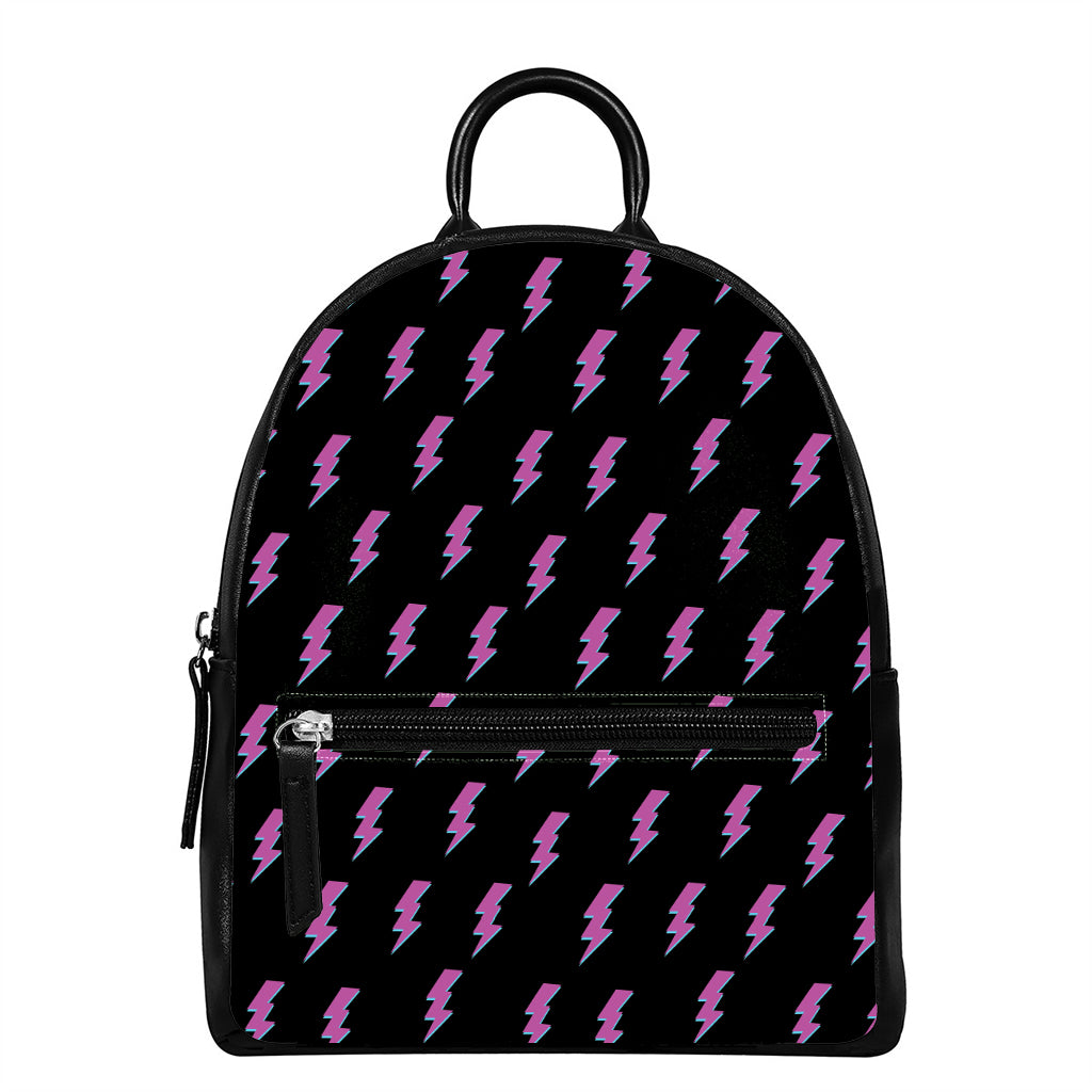 Purple And Teal Lightning Pattern Print Leather Backpack