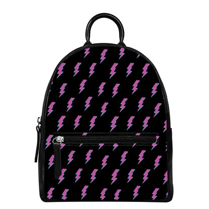 Purple And Teal Lightning Pattern Print Leather Backpack