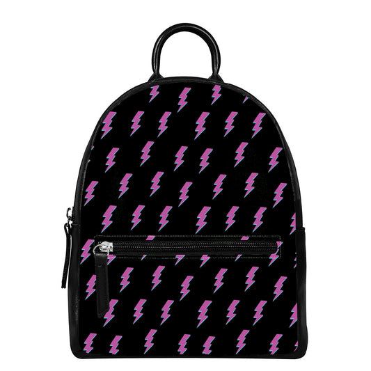 Purple And Teal Lightning Pattern Print Leather Backpack